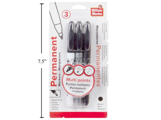 O.WKs. 3-pc Permanent Markers 3 Asst.TipSizes