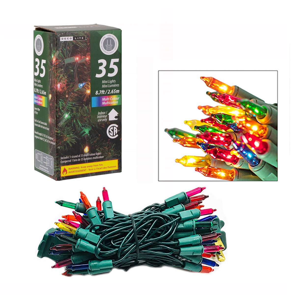 Deco L. 35pk Mini Indoor Lights- Multi Col., 8.7FT., End-To-End; box