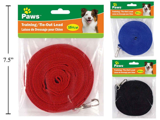 PAWS. 15-ft Training/Tie-out Lead,  3 col. (DR98838)