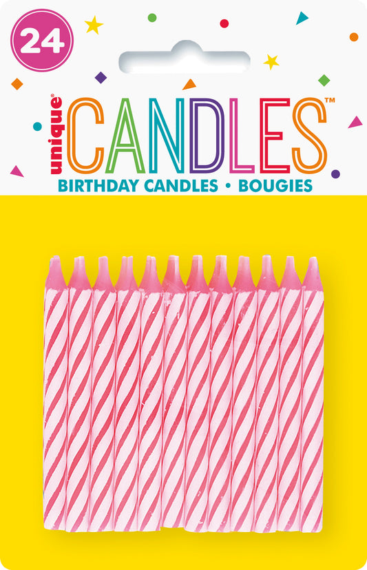 Pink Spiral Birthday Candles 24 Pack for Cake Decoration