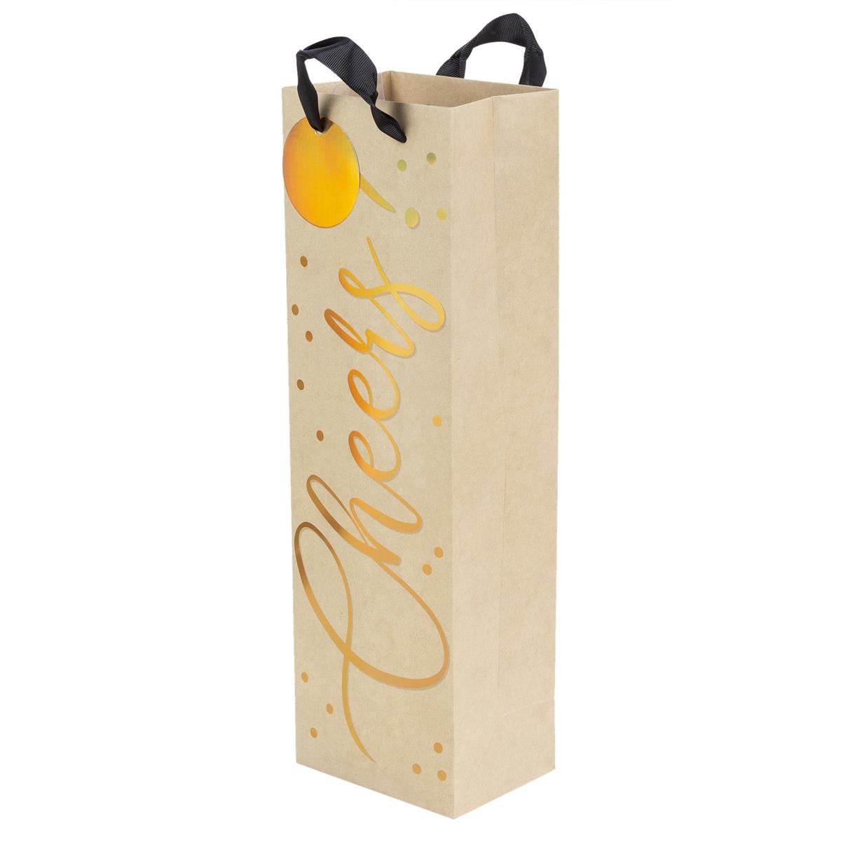 Paper T. Gift Bag, Bottle, "Cheers", Matte 180GSM, HS Tag +j-hook