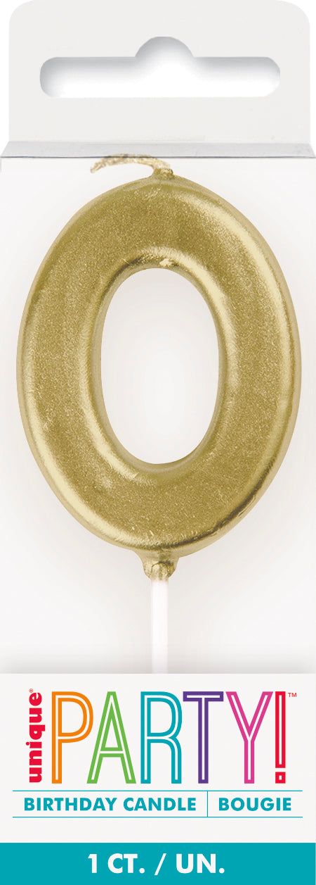 Metallic Gold Number 0 Birthday Candle – Cake Topper Pick