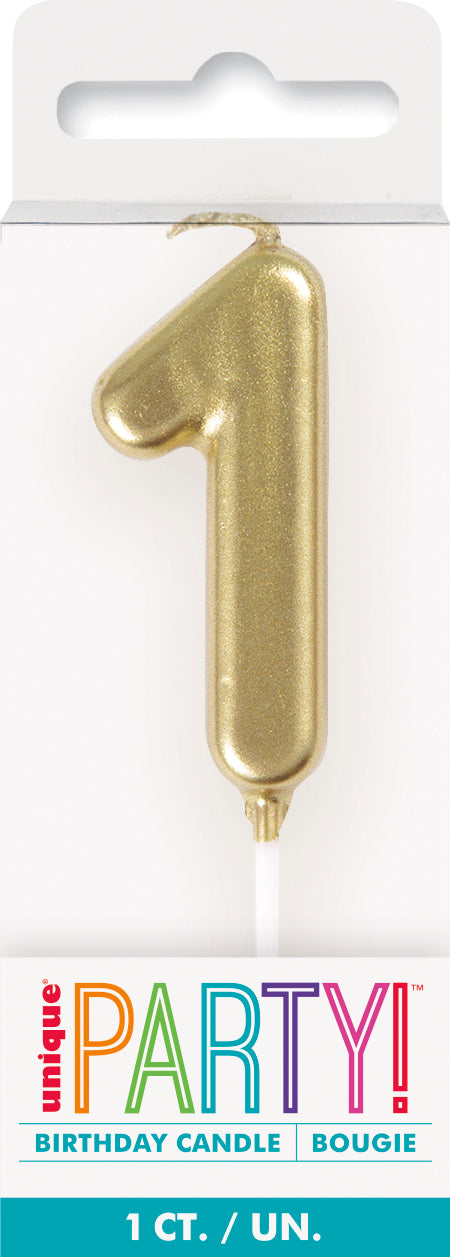 Metallic Gold Number 1 Birthday Candle – Cake Topper Pick
