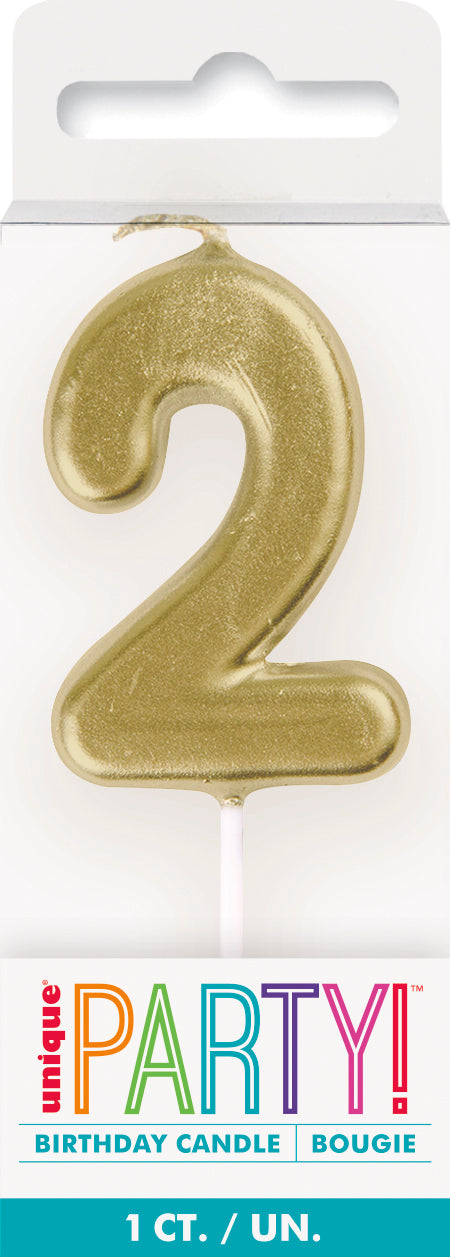 Metallic Gold Number 2 Birthday Candle – Cake Topper Pick