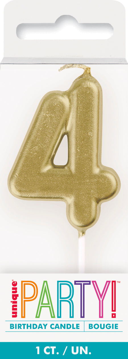 Metallic Gold Number 4 Birthday Candle – Cake Topper Pick