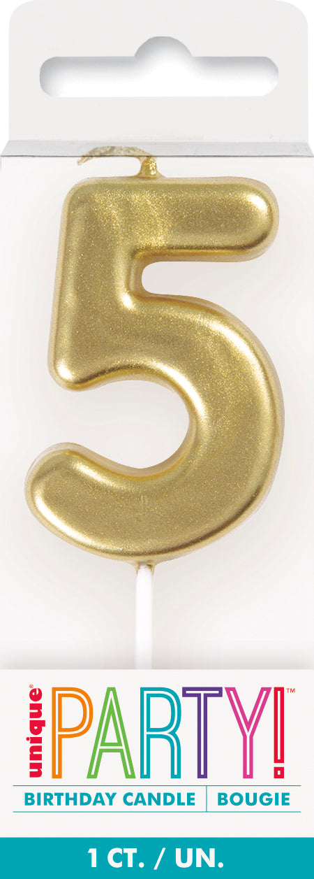 Metallic Gold Number 5 Birthday Candle – Cake Topper Pick