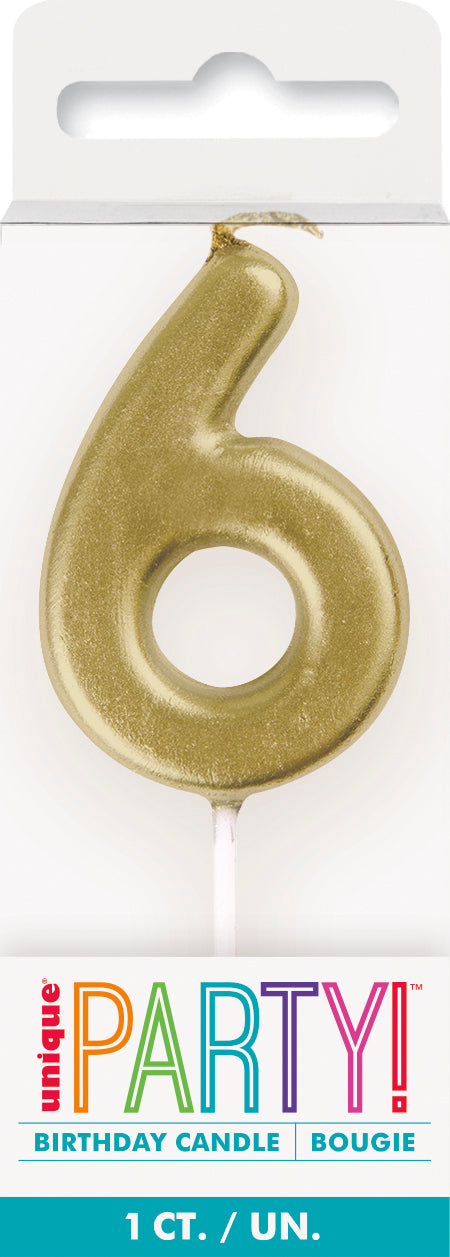 Metallic Gold Number 6 Birthday Candle – Cake Topper Pick