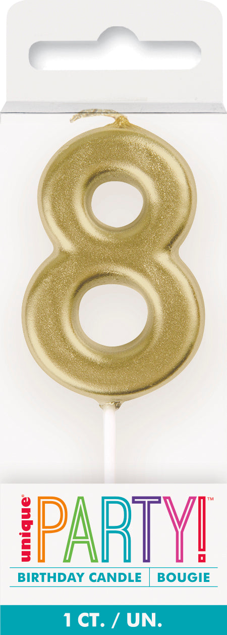 Metallic Gold Number 8 Birthday Candle – Cake Topper Pick