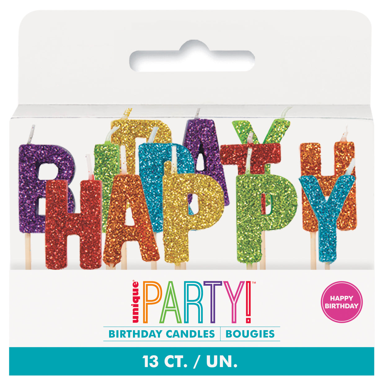 Happy Birthday Rainbow Glitter Cake Topper Candles