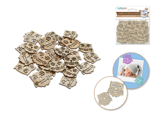 Wood Craft: 3cm+4cm Laser-Cut Ornate Wood Shapes 24pc D) Owl