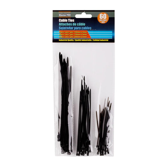 Master Pro 60-pc. 3-Size Cable Ties Black, pbh