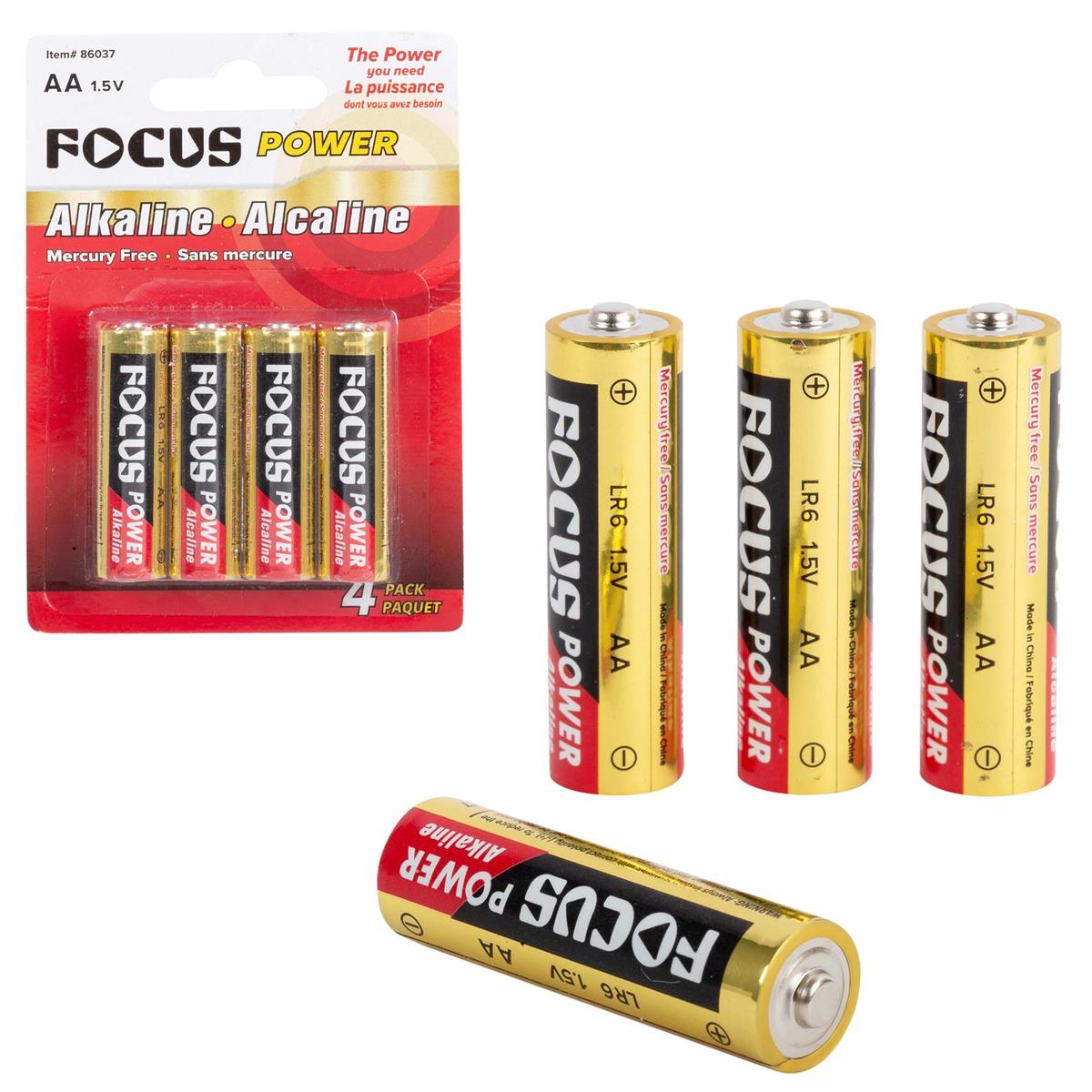 Focus E. 4pcs.Alkaline AA Battery 5yrs Shelf life, BC, Mercury free
