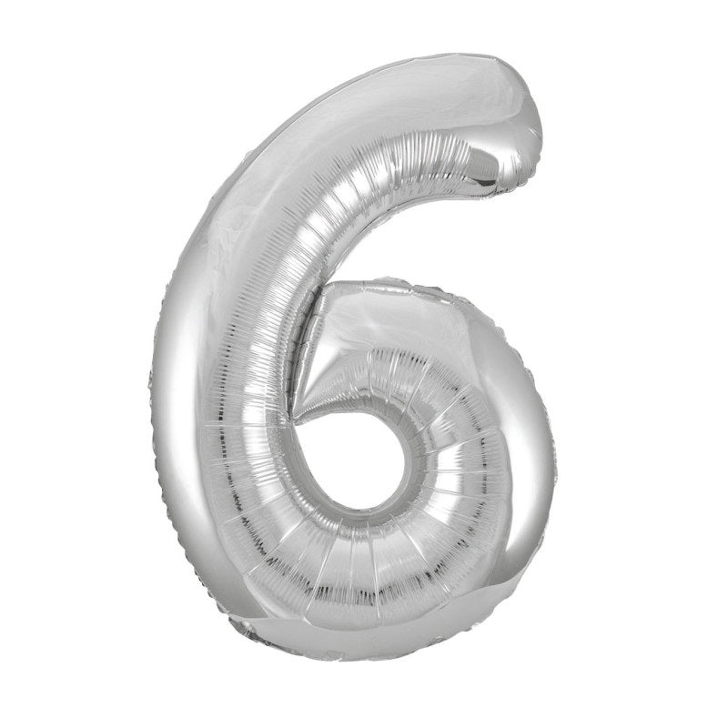 Silver Number 6 Shaped Foil Balloon 34"  Packaged
