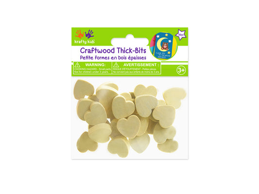Craftwood: Wooden Thick-Bits 30pc 6mm(T) A) Hearts Natural