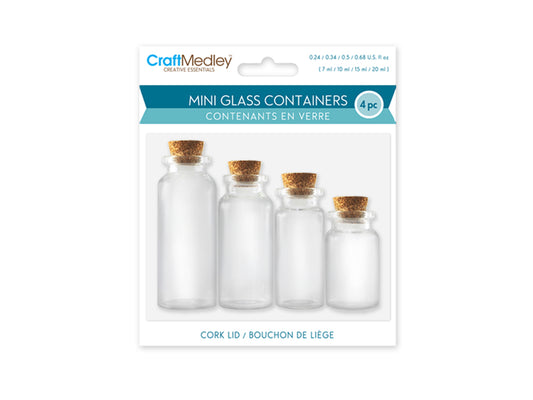 Glass Bottles: Mini Containers w/Cork Lid x4 7ml/10ml/15ml/20ml