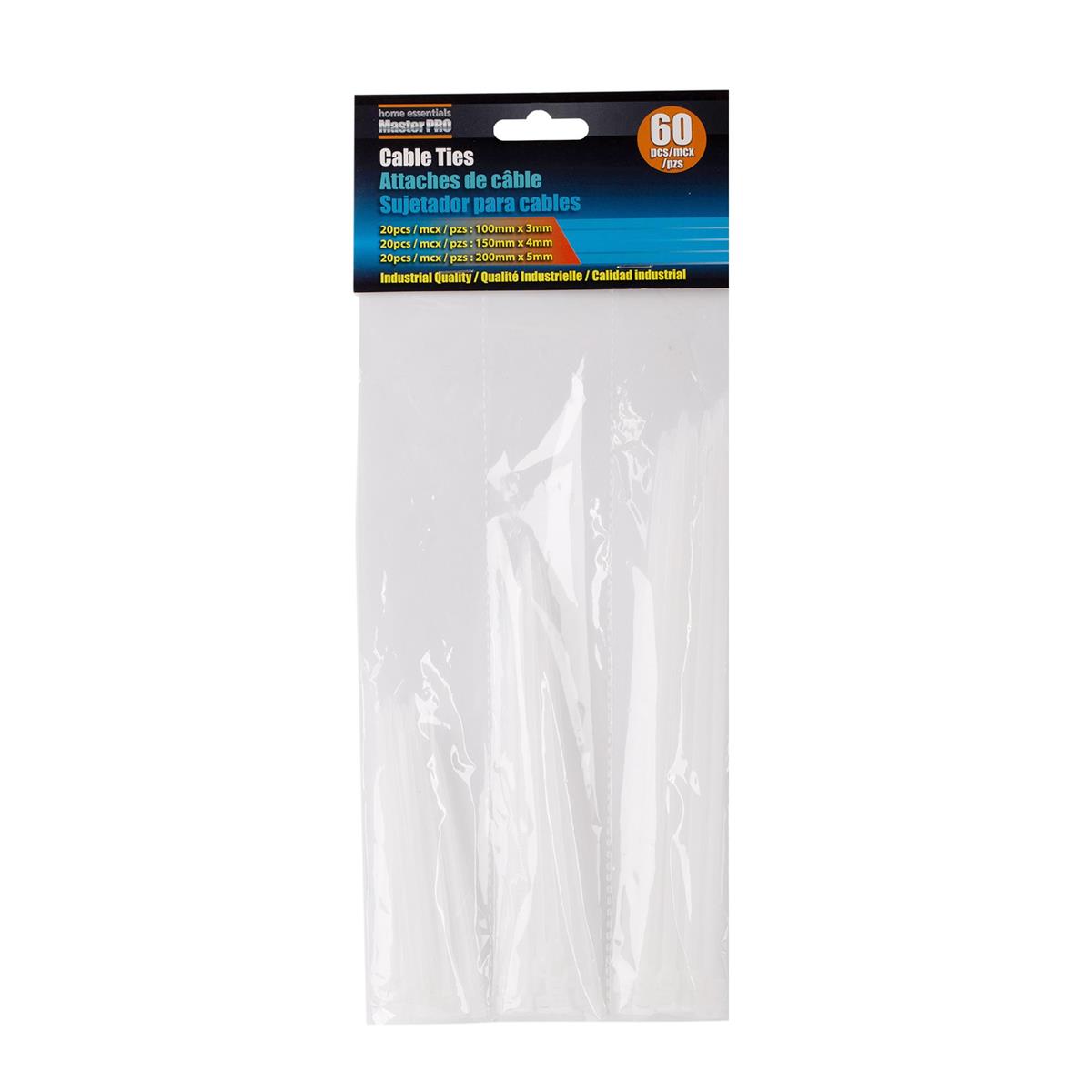 Master Pro 60-pc. 3-Size Cable Ties  White, pbh