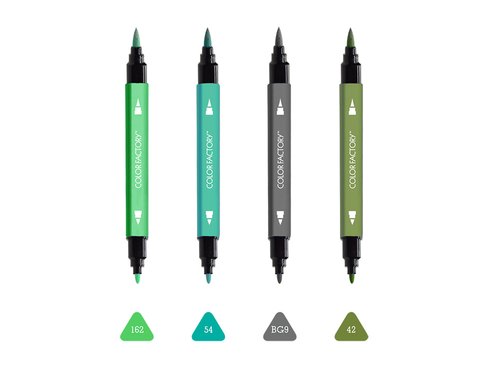 Color Factory: Metallic Dual-Tip Markers Fine+Brush 4pk Water Based C) Verde