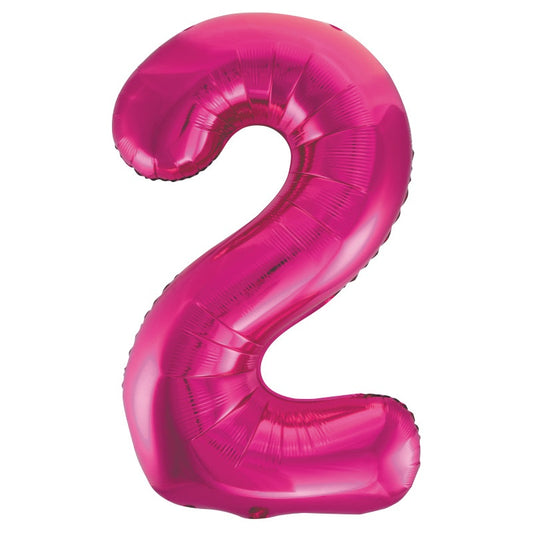 Helium filled - Hot Pink Number 2 Shaped 34" Foil Balloon