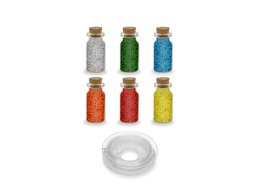 Glass Seed Bead Kit: 6pc Asst 60g (6*10g) w/Cord+Cork Stopper A) Brights