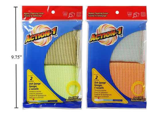 Action-1 2-PC Dish Sponge, Printed Bag, 2 Asst.