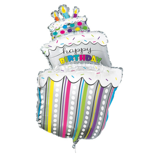 Polka Dots Birthday Cake Giant Foil Balloon 28"  Packaged