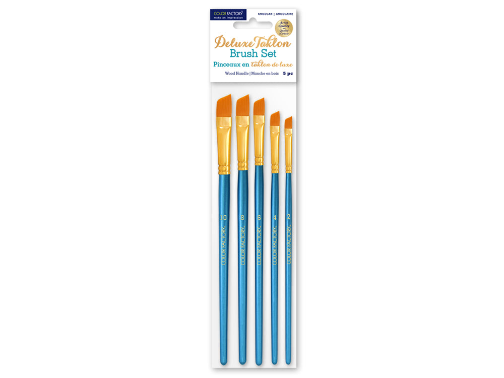 Artist Brush Set: Deluxe Taklon Brush Sets x5 Wood Handle D) Angular
