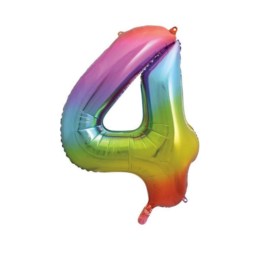 Rainbow Number 4 Shaped Foil Balloon 34"  Packaged
