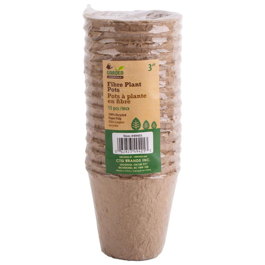 Garden E. 15pcs 3" Fibre Plant Pot, Shrink Wrapped w/ Label