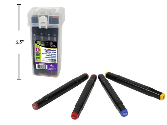 T4C 12pcs Dual tips Art Markers set Multi colours in storage bin