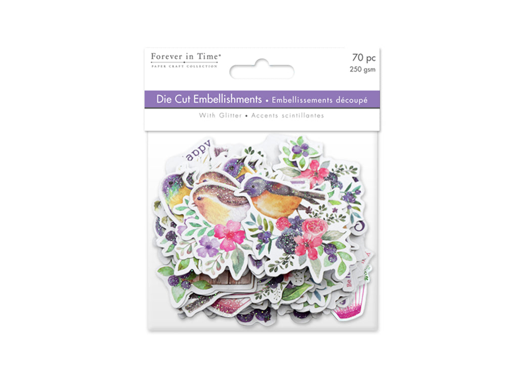 Paper Craft Embellishment: Glitter Die Cuts 250gsm F) Birds & Berries