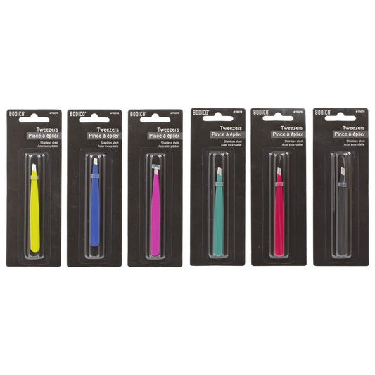Bodico, Colourful Tweezers, 6 asst rubber finish, 9.5cm, bc