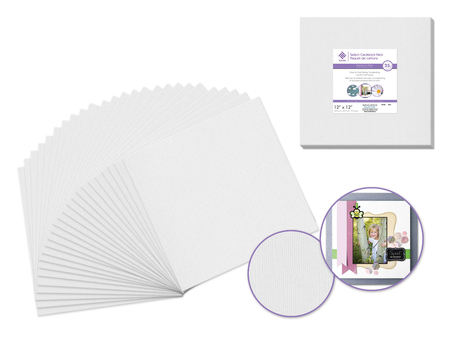 Scrapbook Paper: 12"x12" Textura Select Cardstock Solids (5 Sheets) B) White