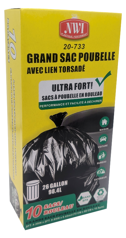 10pk - 26Gallon Large Trash Bag w. Twist Ties - Bk