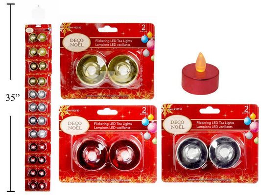 Deco L. 2pk Metallic LED Tealights, 3cols.,12/clip strip (A911039); b/c