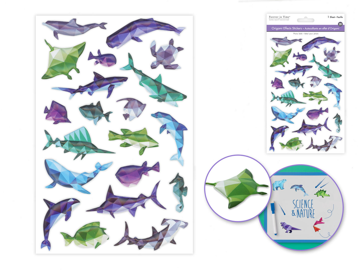 Paper Craft Sticker: 5.7"x9.8" 3D Origami Effects PVC E) Sea Life
