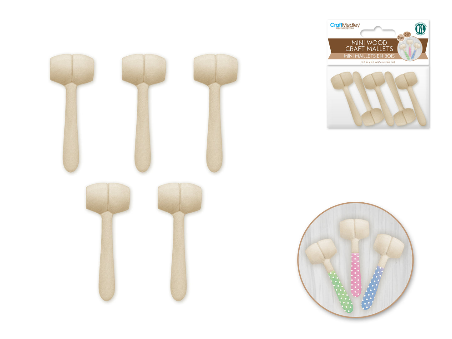 Wood Craft: 0.8"x2.2" Mini Mallet 5pc