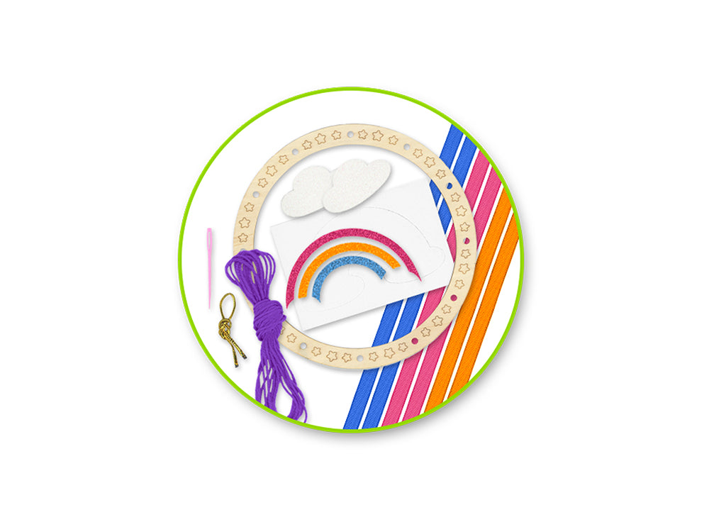 Krafty Kids Kit: DIY Wooden Dream Catcher Kit W/Ribbon Tails A) Rainbow