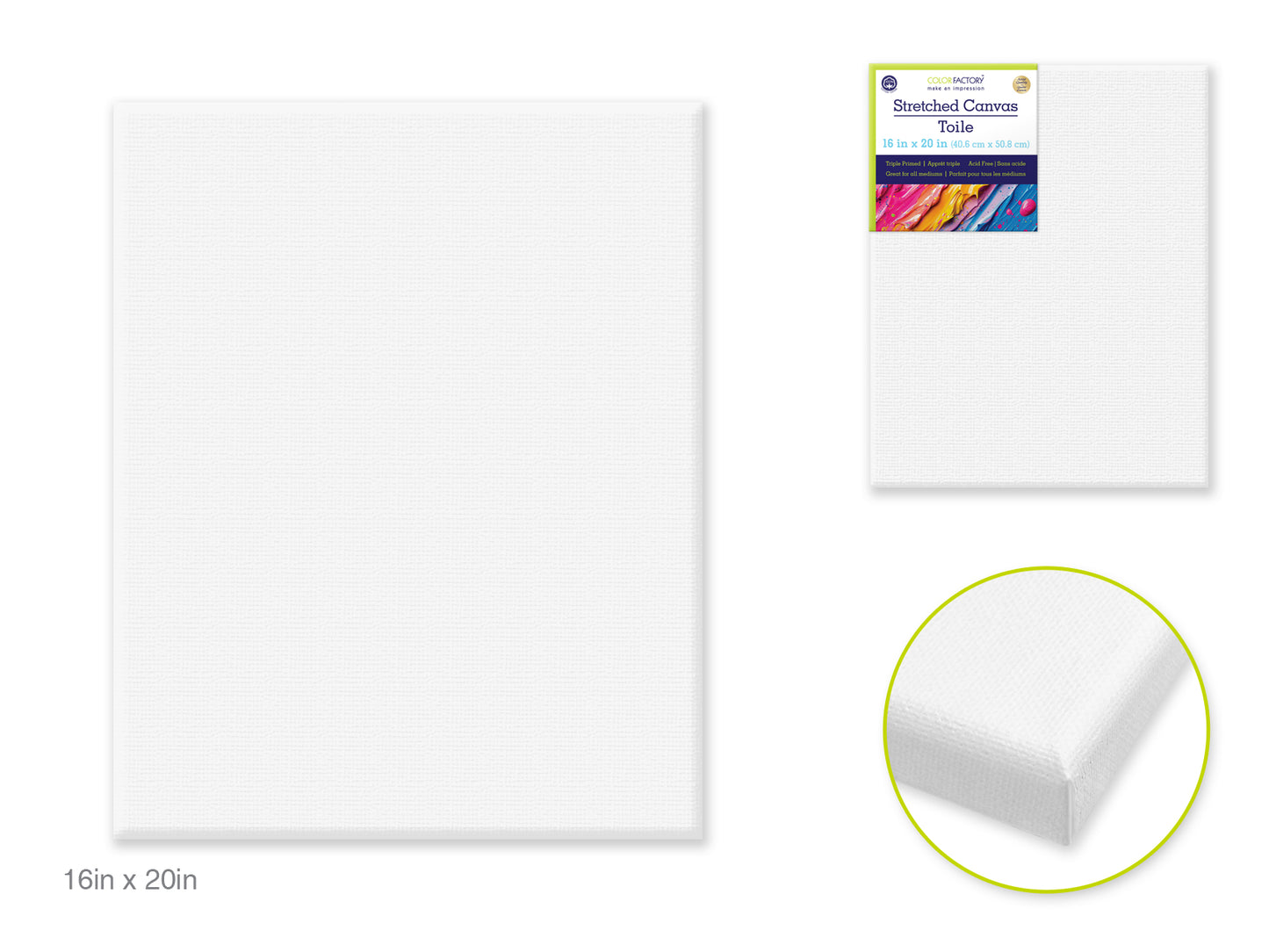 Stretch Artist Canvas: Rect. 16"x20" Primed Back-Stapled