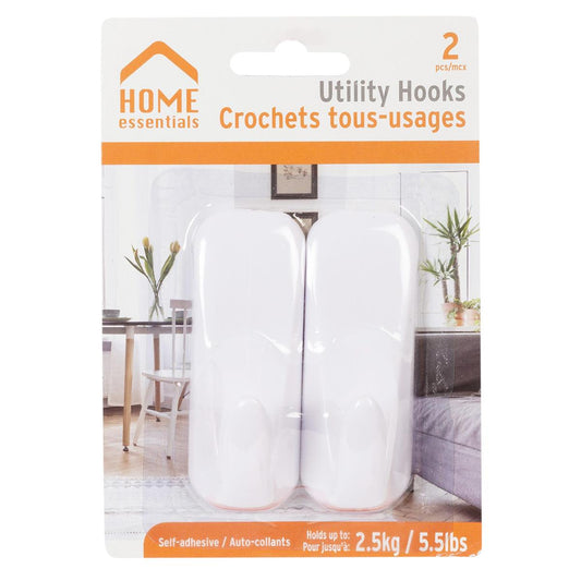 H.E. 2-Pc Utility Hooks, White, M, B/C, 1" x 3"