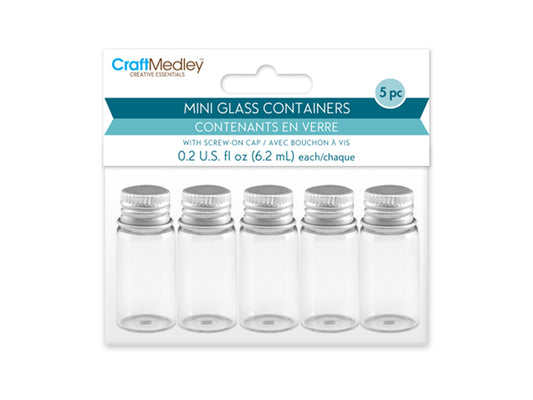 Glass Bottles: 18x40mm (6.2ml) Mini Containers w/Matte Aluminum Cap x5