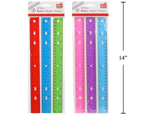 O.WKs. 3-pc Plastic Ruler with Binder holes, pbh