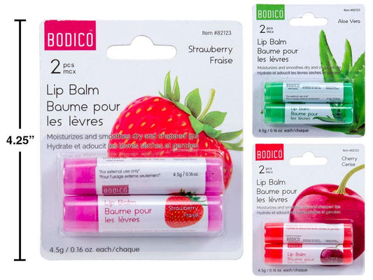 Bodico 2-pc Lip Balm Stick,3 styles Aloe, Strawberry, Cherry