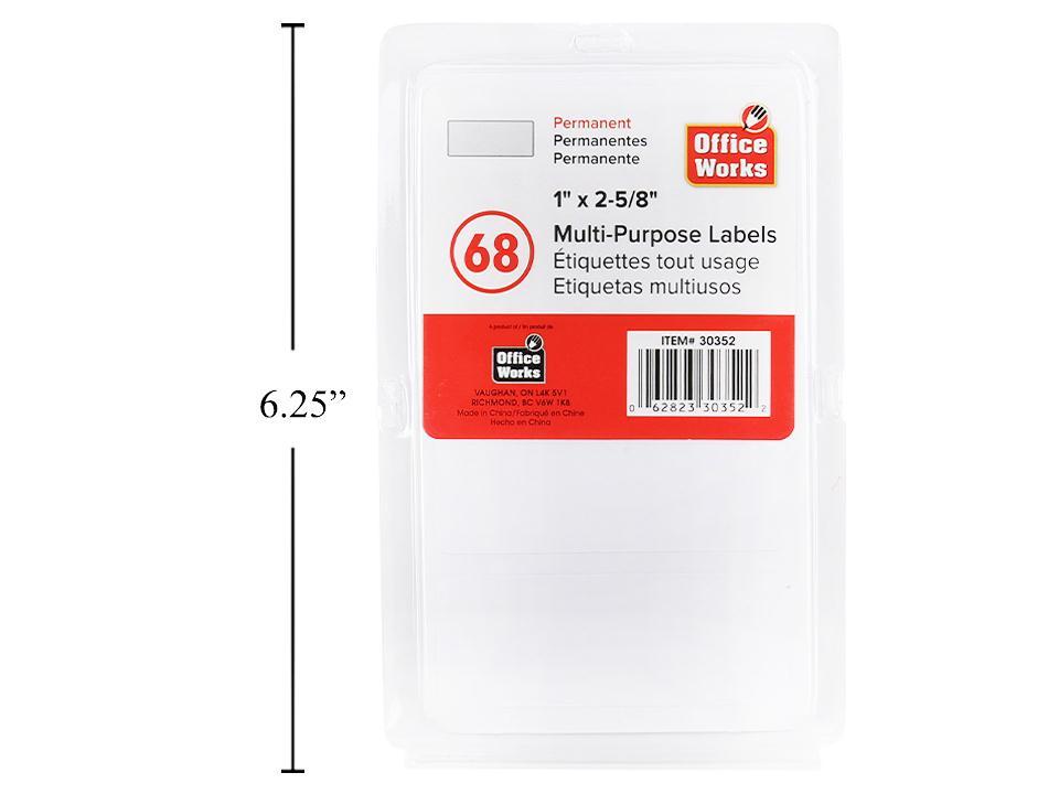 O.WKs. Multi-Purpose Label, 68-pc 1x2-5/8", clam pack
