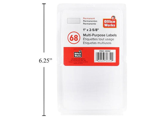 O.WKs. Multi-Purpose Label, 68-pc 1x2-5/8", clam pack