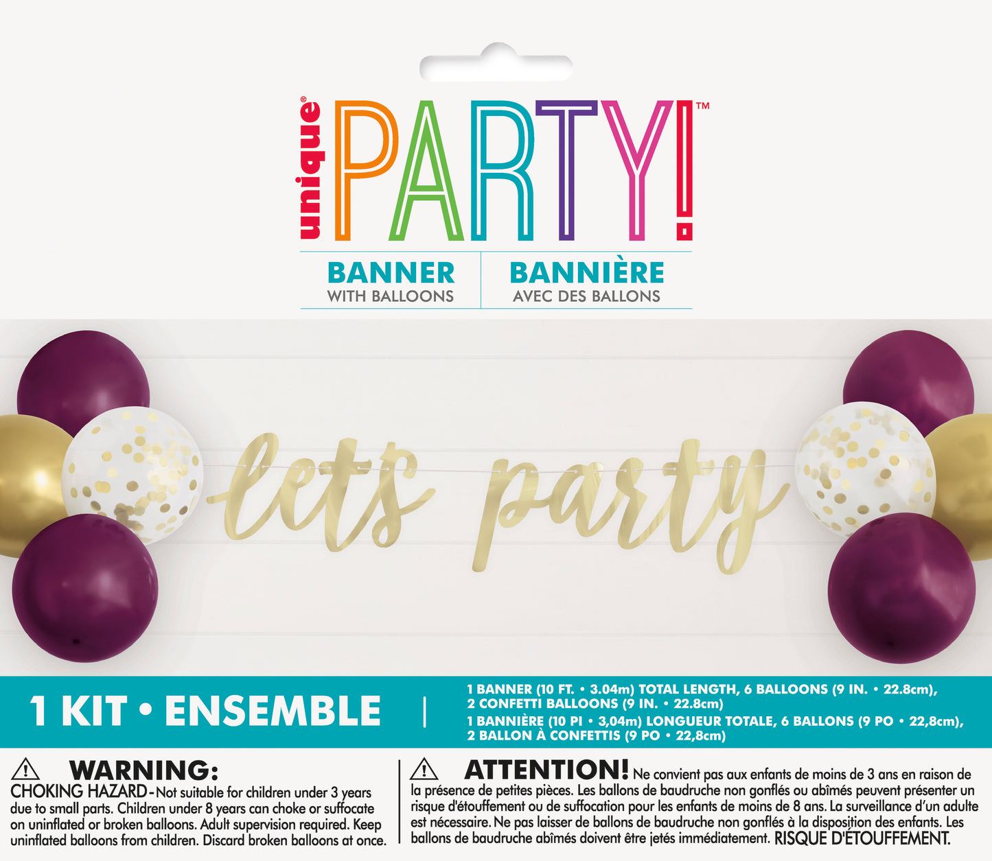 Latex Balloon Kit with  Banner - "Let's Party"- Clear Confetti Balloon