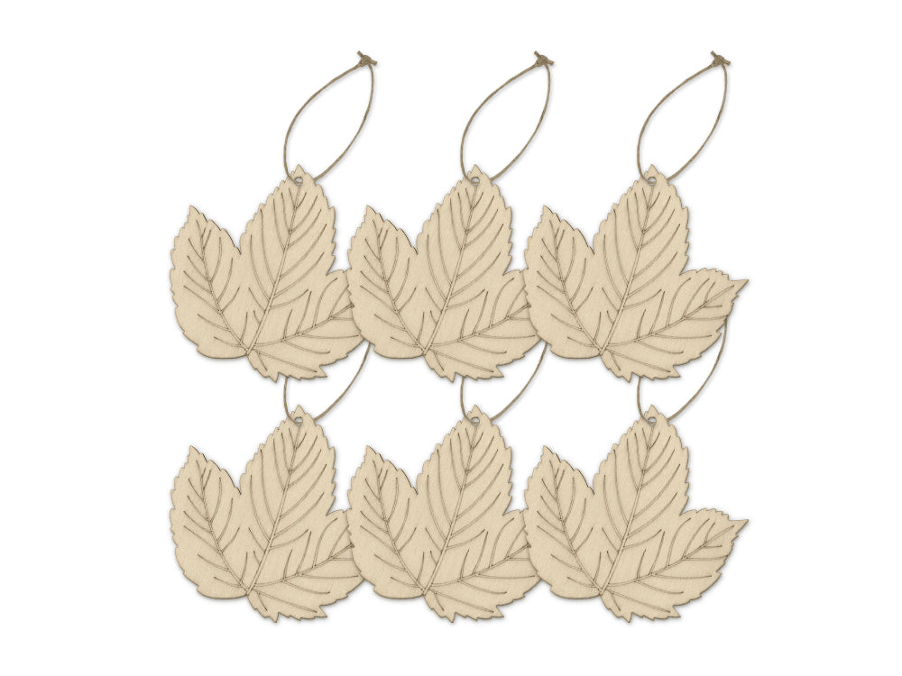 Wood Craft: 3.5" Laser-Etched Wood Shapes 6pc w/Jute F) Holland Ivy Leaf