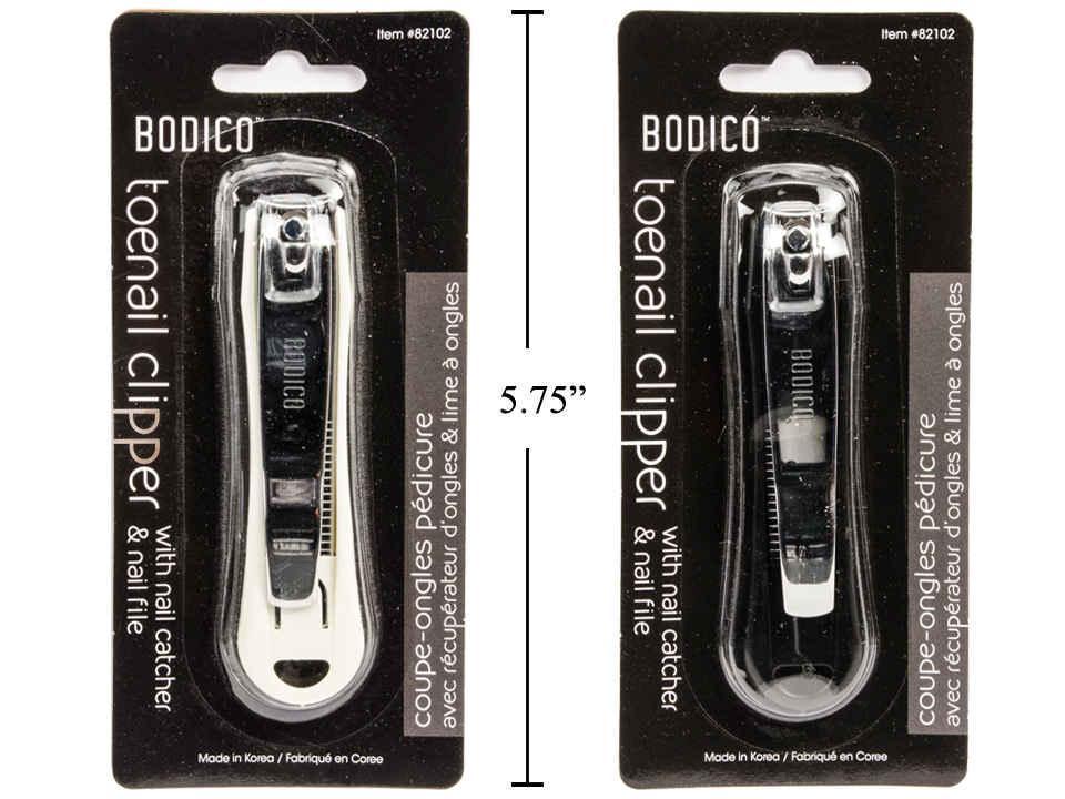 Bodico Toe Nail Clipper w/ Catcher, 82mm, 2col: blk&wht, b/c