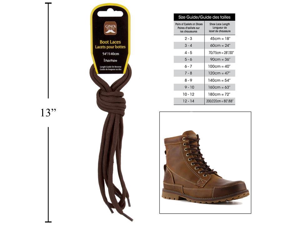Gino's 54" Boot Laces, Brown, H/C