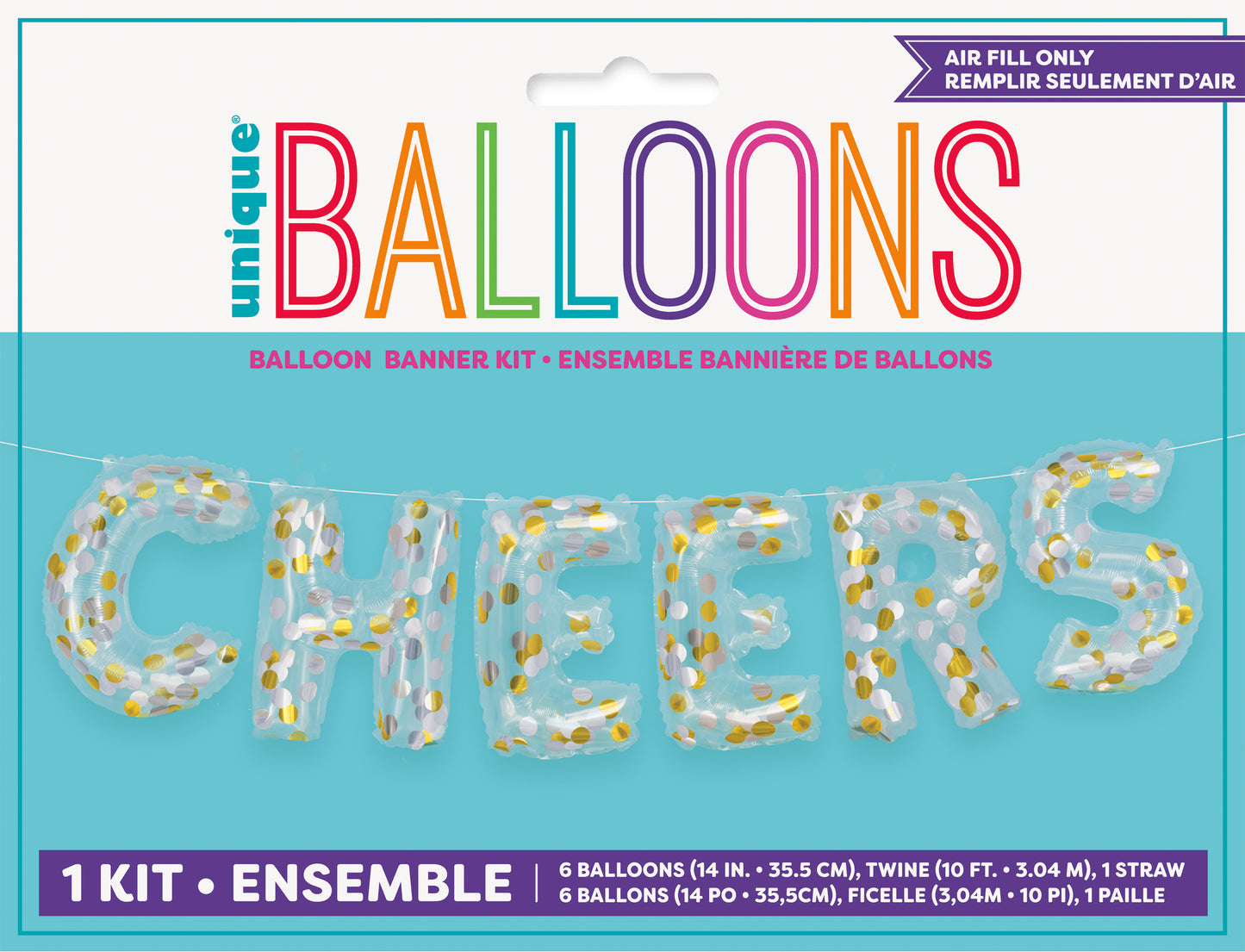 Balloon Banner Kit - Clear Cheers Letter - Confetti Filled