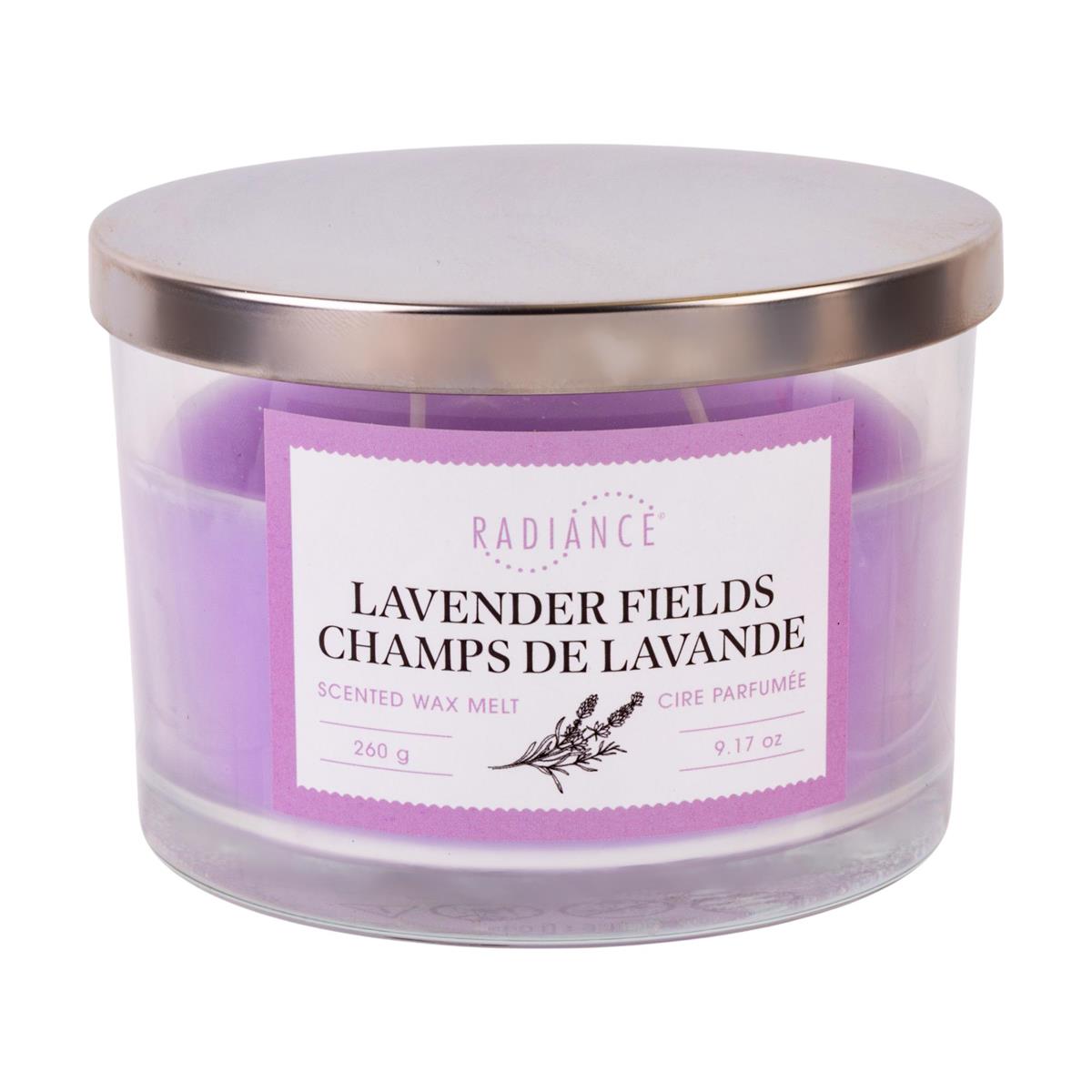 9.5oz Glass Jar Scented Candle, 3-wick w/Lid, Lavender Fields